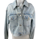 ZARA  Blue Acid Wash Long Sleeve Pockets Button Down Crop Denim Coat Jacket Sz S Photo 0