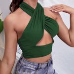 Romwe Solid Cross Cross Cut Out Halter Top Photo 3