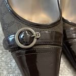 Etienne Aigner  Brown Patent Leather‎ Fabric Logo Sling Back Vanessa Heels 7.5 Photo 2