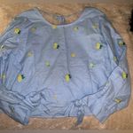 Rebellion nwt lemon embroidered long sleeve blue bow blouse Anthropologie style spring Photo 1