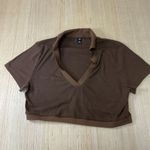 SheIn  Brown Plus Size Ribbed Vneck Short Sleeve Cropped Top 2XL Photo 2