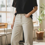 Jimmy Key Wide Leg Pants Size 8 Khaki Trousers‎ High Rise Casual Everyday Style Tan Photo 0