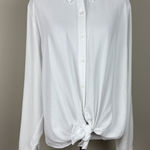 Vera Wang Simply  Blouse Top Womens XL White Roll Tab Button Up Tie Front Shirt Photo 0