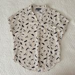 Primark Short Sleeved Blouse Top Shirt Ivory and Black Paint Brush Graphic Photo 1