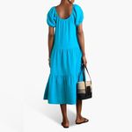 NEW Honorine Pamela Cotton Gauze Blue Short Sleeve Tiered Midi Dress Size Small Photo 6