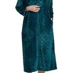 MISS ELAINE NWT $90 plush zip front cozy long robe dress XL Green Photo 0