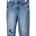 American Eagle Slim Straight Jeans Distressed Ripped Raw Hem Size 12 Blue Photo 1