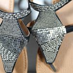 Rue 21 Goth Summer Black Strappy Sandal Silver Tone Metal Beading Design Size 10 Photo 2