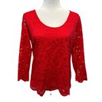 Nanette Lepore 🔵 SALE 3/$25 LONG SLEEVE RED ROUND SCOOP NECK LACEY TOP M Photo 1