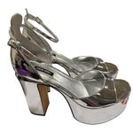 Nine West Women's Size 10 Liya Heeled Sandals Silver Metallic Mirrored platform Photo 0