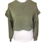 7 For All Mankind 7FAMK Ruffle Shoulder Sleeve Cropped Army Green Sweatshirt S Photo 2