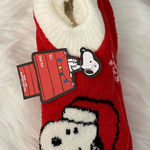 Peanuts Women's Snoopy Holiday Teddy Fur Slipper Socks NWT Red Photo 0