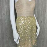 Nwt Eleni Elias beaded stone gold glitter strapless formal prom night out dress Tan Size 6 Photo 2