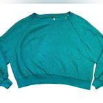 Free People Teal Boucle Cotton Blend Found My Friend Pullover Sweatshirt Photo 4