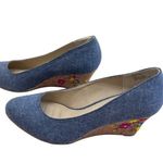 Rialto Womens Blue Denim Floral Cork 3" Wedge Heel Shoes Size 9.5M SKU 8247 Photo 2