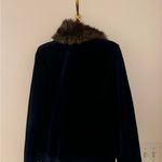 Ralph Lauren  velour zip up sweatshirt navy blue with detachable fur size L Photo 4