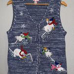 Womens M Holiday Christmas Vest Polar Bear Embroidered Sequined Cottage Festive Blue Size M Photo 0