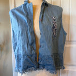 Two Twenty Women Blue Denim Floral Embroidered Frayed Hem Vest Medium Photo 0