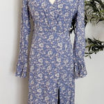 Paige Blue Purple Floral Long Sleeve Metallic Cotton Georgette Midi Wrap Dress S Photo 0