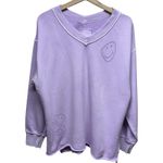 Aerie  Wonde V-Neck Sweatshirt Women Sz S‎ Purple Oversized Slouchy Smiley Boho Photo 1