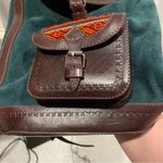 Handmade Groovy Aztec rainbow stitched green suede chocolate leather bucket backpack bag Photo 2