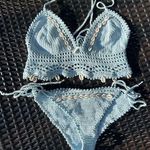 Crochet top and bottom baby blue with seashells bikini swim set Size undefined Photo 0