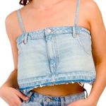 ZARA NWT Skirt Effect Denim Crop Top with Spaghetti Straps Women’s Size Small Photo 2