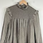 French Connection  brown smocked high neck long blouson sleeve mini dress M Photo 2