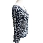 Hale Bob Burnout Velvet Tunic Dolman Sleeve Black Size Small V-Neck Animal Print Photo 2