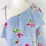 Lumière New  Floral Striped One Shoulder Long Sleeve Shirt Blue Multi Photo 2