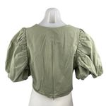 Endless Rose Women's Green Short Puff Sleeve Balloon V Neck Crop Blouse Top Sz L Photo 1