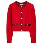 J.Crew NWT Cashmere Sweater Lady Jacket in Cardinal Red Navy Contrast Trim S Photo 0