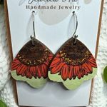 Hand Painted Autumn Sunflower Wooden Earrings Red Photo 0