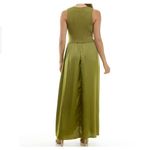 NWT Taylor Mix Media Ribbed Bodice Crew Neck Satin Skirt Side Pocket Green Size M Photo 2
