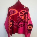 Farm Rio  Cutout Asymmetrical Knit Bold Pink Floral Turtleneck Wool Blend Sweater Photo 0