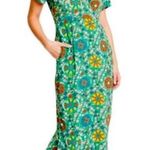 Rhode Green Zinnia Floral Print Short Sleeve Midi Dress Size 8 Photo 0