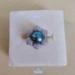 Jersey Pearl Iridescent Dark Pearl Silver Tone Metal Flower Adjustable Ring Photo 0