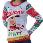 No Boundaries Womens Christmas Reindeer Sweater Size Small Blue Red Sequins Spirit Fringe Work Photo 0