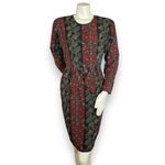 Vintage Dress 80s Pencil Petal Hip Skirt Layer Striped Floral Women Retro Black Red Photo 2