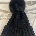 Adrienne Landau Black Knit Hat with Pom Pom Photo 0