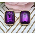 None Gold Tone & Purple Crystal Rectangle Statement Stud Earrings Prom Formal Event Photo 3