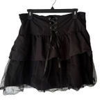 Romwe Black Lace Up Tiered Tulle Ruffle Mini Skirt Women XL Gothic Grunge Fairy Photo 0