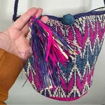 Free People  Clover Drawstring Straw Woven Bucket Bag Colorful Boho Photo 3