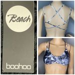 Boohoo NWT Beach Strappy Antiqua Marble Print Triangle Bikini Top Black White 8 Photo 2