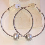 B Jewel Silver Tone Boho Hoop Earrings with Faux Pearl Accents Photo 0