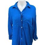 ZARA Women's Blue Linen Long Sleeve Pockets Collar Button Down Shirt Top Size M Photo 0