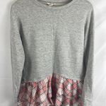 Caslon  Plaid Ruffle bottom mixed media crew neck sweater S Photo 1