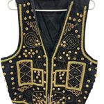 Vintage AJ Cotton Embellished Beaded Vest Black Boho Festival Western Womens XL Photo 6