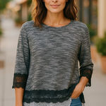 Multiples Womens Tunic Size Large Textured Lace Sweater Black Gray White Mixed Photo 0