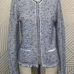 Escada Harbor Blue Tweed Fringe Knit Sweater Blazer Jacket Size US Small Photo 0